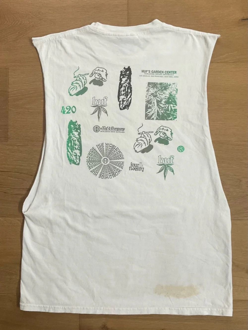 HUF THC: The HUF Company Garden Center 420 Muscle Tank White/Green Print Medium - Picture 4 of 8